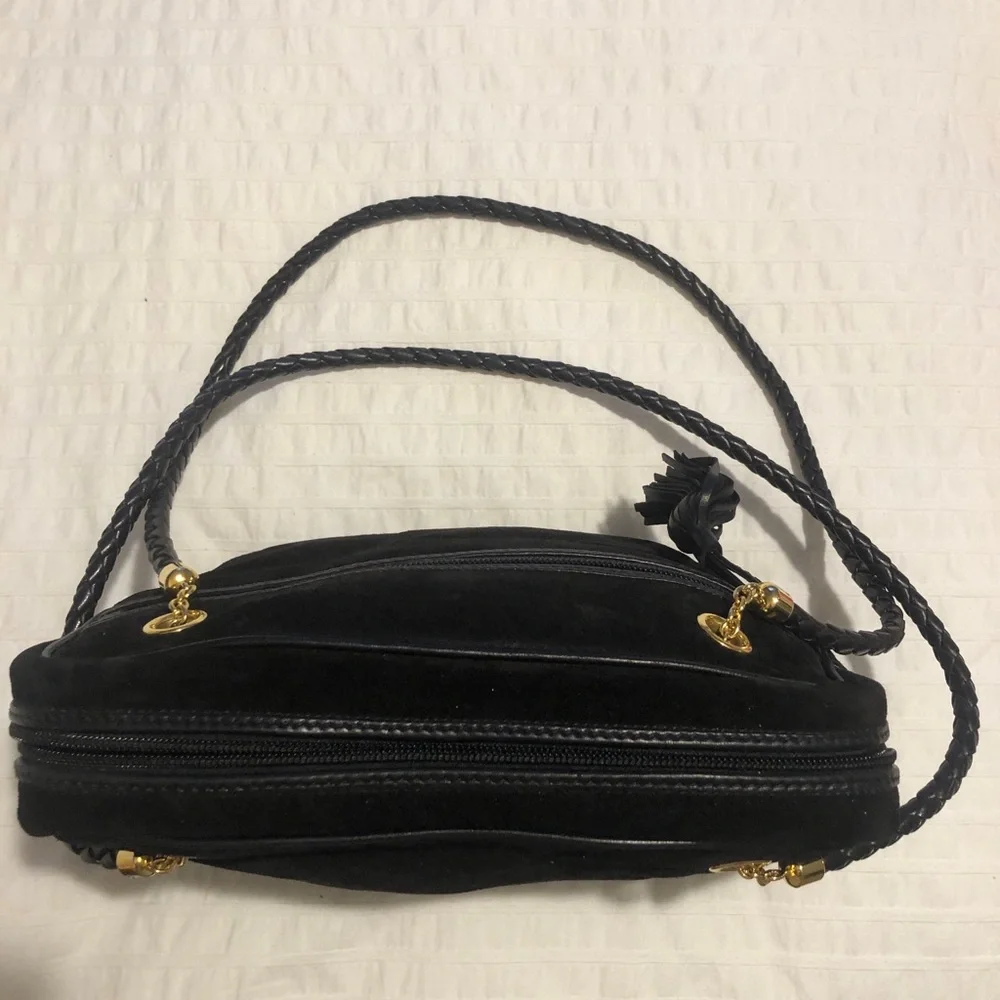 Bottega Veneta Black Suede Shoulder Bag with Leather straps Gold accents - Picture 4 of 13